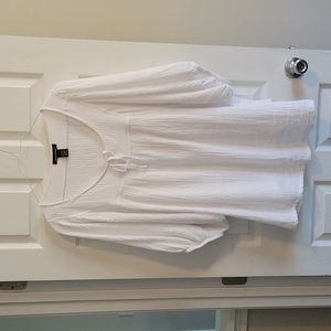 2 piece White gauze- crinkled ensemble with high-low skirt